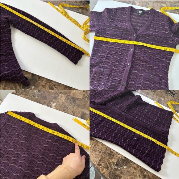 Saks Fifth Avenue Cashmere Wool Blend Cardigan Pointelle Knit Scalloped Large. - Picture 7 of 12